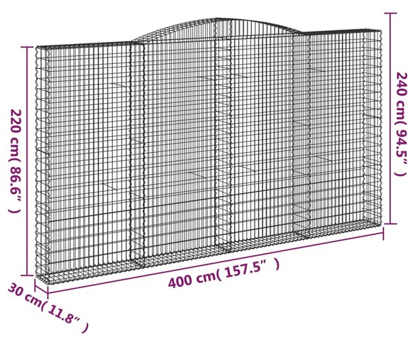 VidaXL Συρματοκιβώτια Τοξωτά 3 τεμ. 400x30x220/240 εκ. Γαλβαν. Ατσάλι