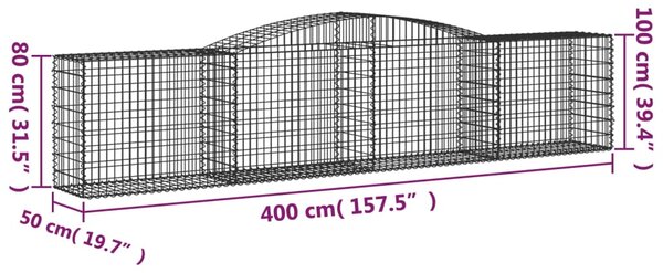 VidaXL Συρματοκιβώτιο Τοξωτό 400x50x80/100εκ. από Γαλβανισμένο Χάλυβα