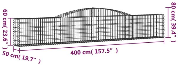 VidaXL Συρματοκιβώτια Τοξωτά 3 τεμ. 400x50x60/80 εκ. Γαλβαν. Ατσάλι