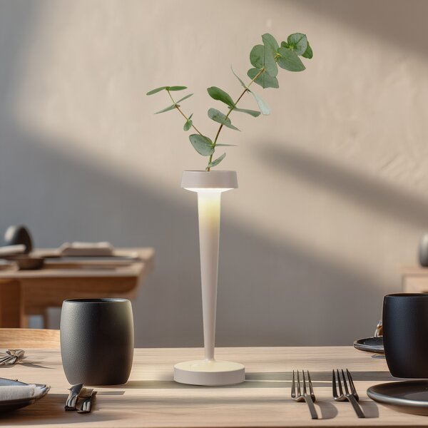 Lucande LED-Akku-Kerzenständer Lea, βάζο, μπεζ, 28 cm, ρυθμιζόμενος, Μπεζ, Σαλόνι / τραπεζαρία, Μέταλλο, σύγχρονο