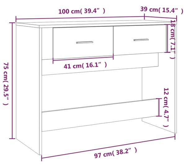 VidaXL Τραπεζάκι κονσόλα Γκρι Σκυρ. 100x39x75 εκ. Επεξεργασμένο Ξύλο