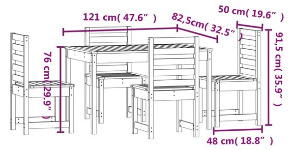 VidaXL Σετ Τραπεζαρίας Κήπου 5 Τεμαχίων από Μασίφ Ξύλο Πεύκου
