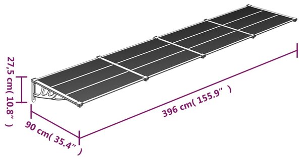 VidaXL Στέγαστρο Πόρτας Μαύρο 396 x 90 εκ. από Πολυκαρβονικό