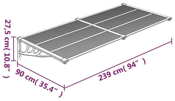 VidaXL Στέγαστρο Πόρτας Μαύρο & Διαφανές 239x90 εκ από Πολυκαρβονικό