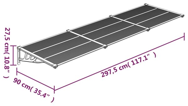 VidaXL Στέγαστρο Πόρτας Μαύρο 297,5x90 εκ. από Πολυκαρβονικό