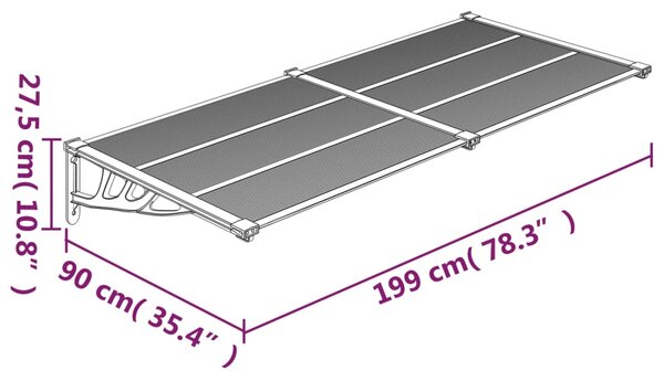 VidaXL Στέγαστρο Πόρτας Μαύρο 199x90 εκ. από Πολυκαρβονικό