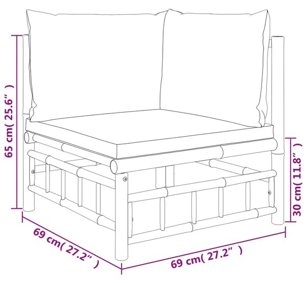 VidaXL Σαλόνι Κήπου Σετ 5 Τεμαχίων από Μπαμπού με Σκ. Γκρι Μαξιλάρια