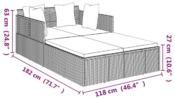 VidaXL Ξαπλώστρα Γκρι 182 x 118 x 63 εκ. Συνθετικό Ρατάν με Μαξιλάρια