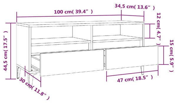 VidaXL Έπιπλο Τηλεόρασης Μαύρο 100x34,5x44,5 εκ. Επεξεργ. Ξύλο