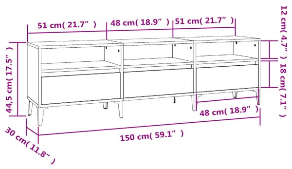 VidaXL Έπιπλο Τηλεόρασης Γκρι Σκυρ. 150x30x44,5 εκ. Επεξ. Ξύλο