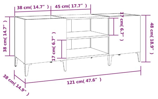 VidaXL Δισκοθήκη Γκρι Σκυροδέματος 121x38x48 εκ. Επεξεργασμένο Ξύλο