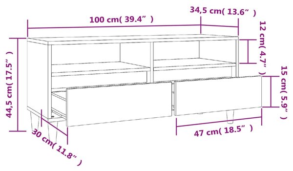 VidaXL Έπιπλο Τηλεόρασης Καφέ Δρυς 100x34,5x44,5 εκ. Επεξεργ. Ξύλο