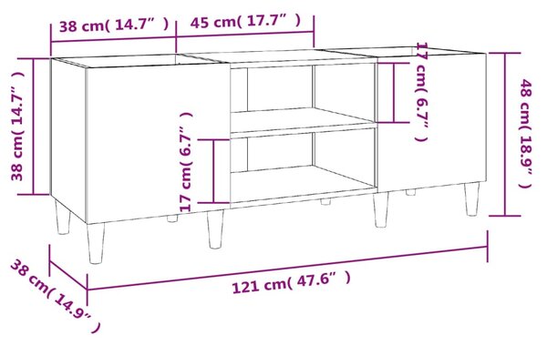 VidaXL Δισκοθήκη Γκρι Σκυροδέματος 121x38x48 εκ. Επεξεργασμένο Ξύλο