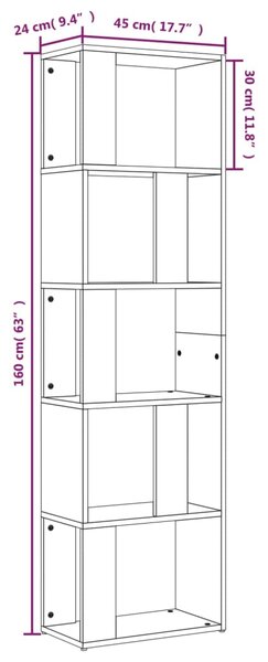 VidaXL Βιβλιοθήκη Καπνιστή Δρυς 45 x 24 x 160 εκ. Επεξεργασμένο Ξύλο