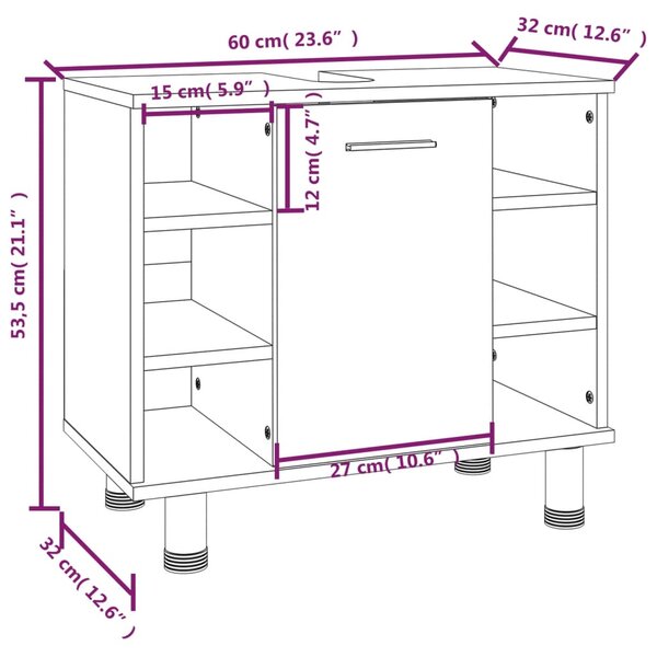 VidaXL Ντουλάπι Μπάνιου Καπνιστή Δρυς 60x32x53,5 εκ Επεξεργασμένο Ξύλο