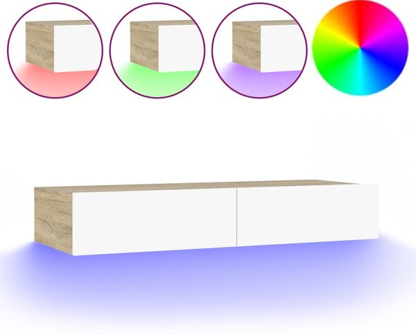 VidaXL Έπιπλο Τηλεόρασης με LED Λευκό/Sonoma Δρυς Oak 90x35x15,5 εκ