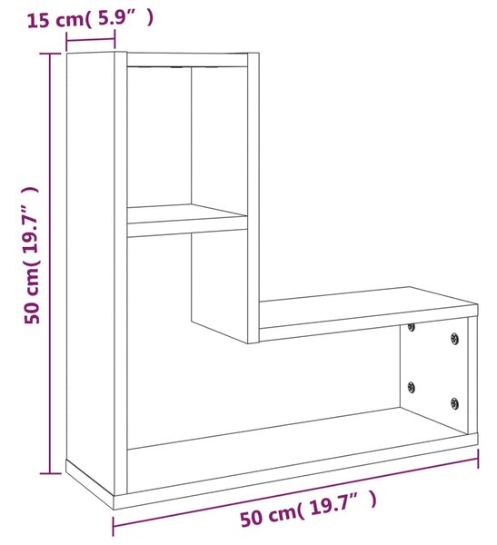 VidaXL Ραφιέρες Τοίχου 2 τεμ. Γκρι Sonoma 50 x 15 x 50 εκ. Επεξ. Ξύλο