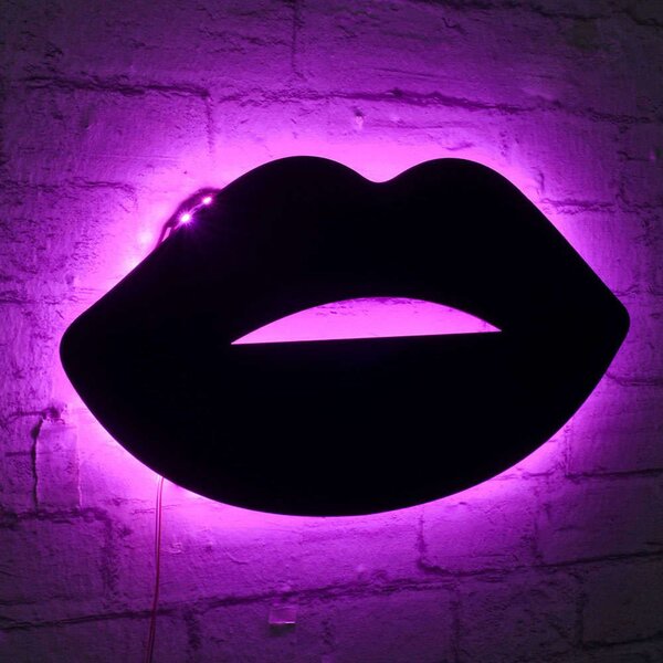 Διακοσμητικό Τοίχου Με Φως Led Lips 395NGR1891 40x23cm Pink-Black Wallity