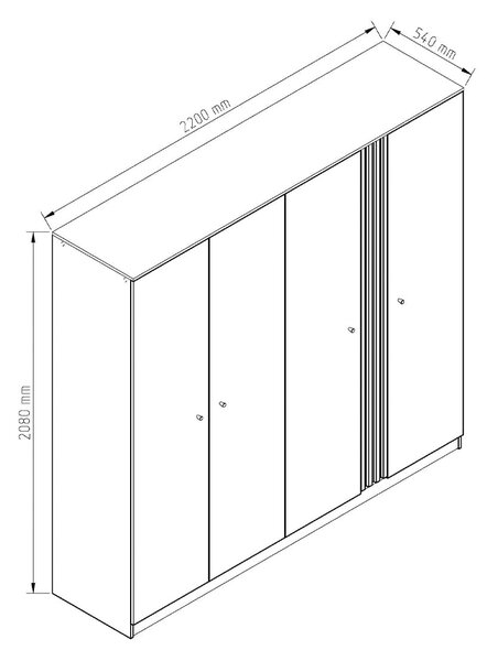 Τετράφυλλη Ντουλάπα Ρούχων ANTERRIO Light Artwood/Anthracite 220x54x208