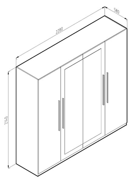 Τετράφυλλη Ντουλάπα Ρούχων DASSEAN Sonoma/White με Καθρέπτη 228x58x214