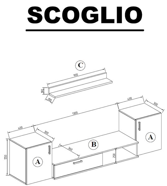 Σύνθετο Σαλονιού Scoglio White Μ210xΠ36xΥ55