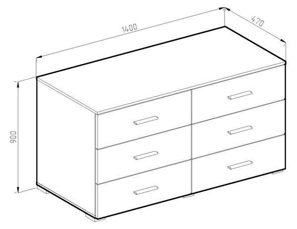 Ξύλινη Συρταριέρα 3+3συρτ. ROMBO Λευκή 140x47x90