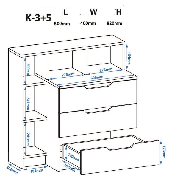 Ξύλινη Συρταριέρα-Ραφιέρα Κ-3+5 Τρούφα 80x40x82