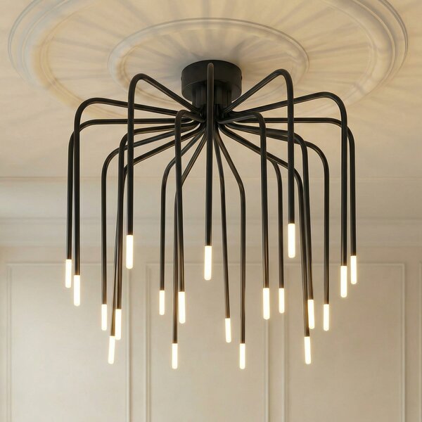 Lucande Φωτιστικό οροφής LED Ariadne, Ø57cm, μαύρο ματ, 20 λαμπτήρες, ρυθμιζόμενος, Μαύρο, Σαλόνι / τραπεζαρία, Μέταλλο, σύγχρονο