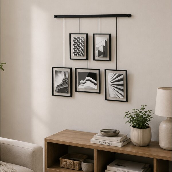 Κορνίζα τοίχου Exhibit Umbra με 5 θέσεις, διαστάσεις 79x2.5x70cm και διαστάσεις φωτογραφίας 10x15cm / 13x18cm - Black