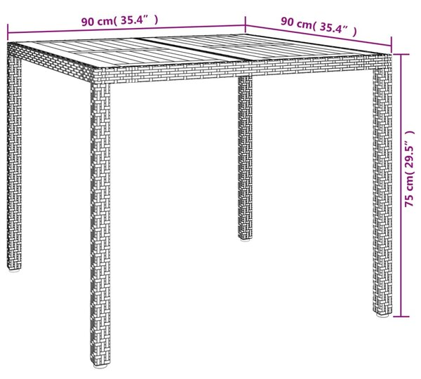 VidaXL Τραπέζι Κήπου Γκρι 90x90x75 εκ. Συνθετικό Ρατάν/Ξύλο Ακακίας