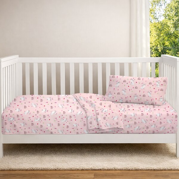 Σεντόνι Κούνιας Με Λάστιχο (70x140+15) Dimcol Rabbit Garden 585 Pink