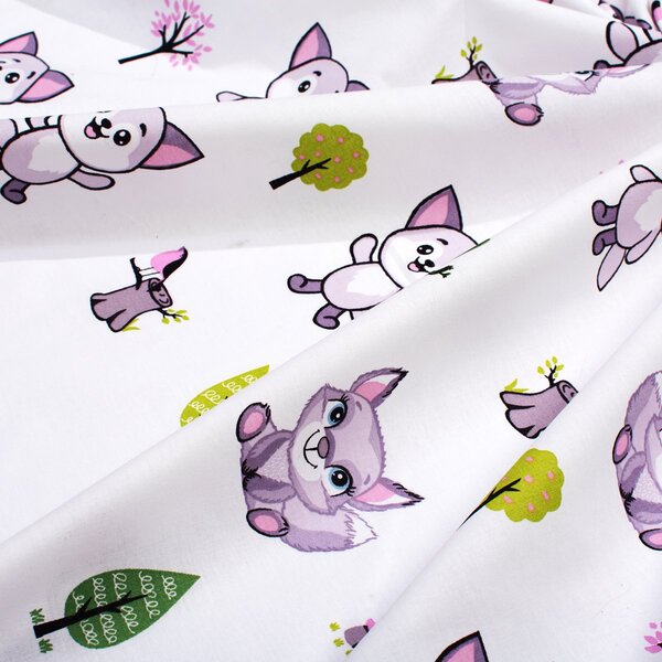 Σεντόνι Λίκνου (80x110) Dimcol Baby Foxes 594 White - Pastel Lilac