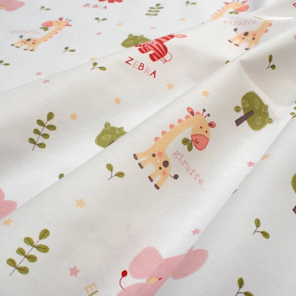 Σεντόνι Λίκνου (80x110) Dimcol Happy Safari 712 White - Pink