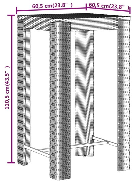 VidaXL Σετ Μπαρ Κήπου 3 Τεμαχίων Γκρι Συνθ. Ρατάν & Μασίφ Ξύλο Ακακίας