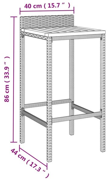VidaXL Σετ Μπαρ Κήπου 5 Τεμαχίων Γκρι Συνθ. Ρατάν & Μασίφ Ξύλο Ακακίας
