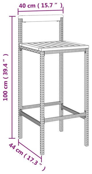 VidaXL Σετ Μπαρ Κήπου 3 Τεμαχίων Γκρι Συνθ. Ρατάν & Μασίφ Ξύλο Ακακίας
