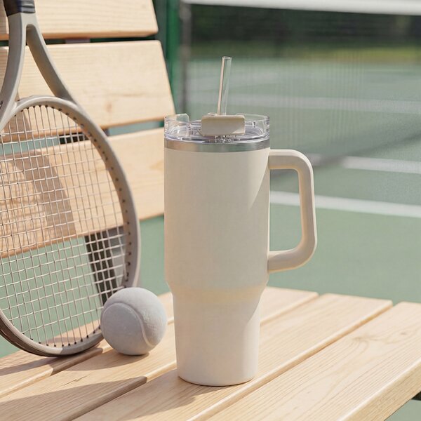 Κούπα Θερμός Με Λαβή & Καλαμάκι 600ml F-V Alex 213566 Beige