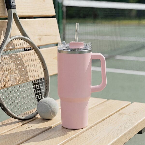 Κούπα Θερμός Με Λαβή & Καλαμάκι 600ml F-V Alex 213566 Pink