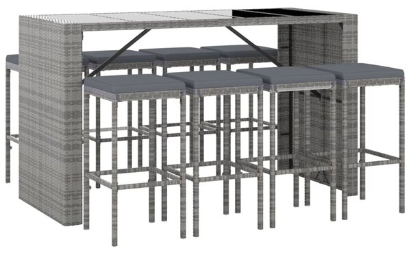 VidaXL Σετ Μπαρ Κήπου 9 Τεμαχίων Γκρι Συνθετικό Ρατάν με Μαξιλάρια