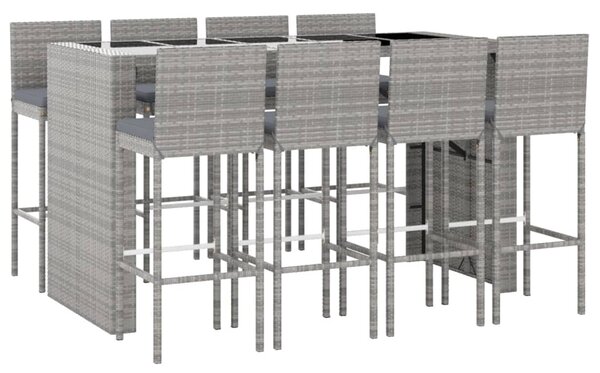 VidaXL Σετ Μπαρ Κήπου 9 Τεμαχίων Γκρι Συνθετικό Ρατάν με Μαξιλάρια