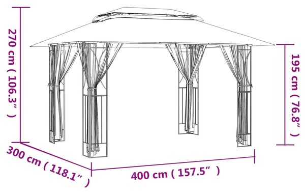 VidaXL Κιόσκι με Πλευρικά Τοιχώματα Ανθρακί 400x300x270 εκ. από Ατσάλι