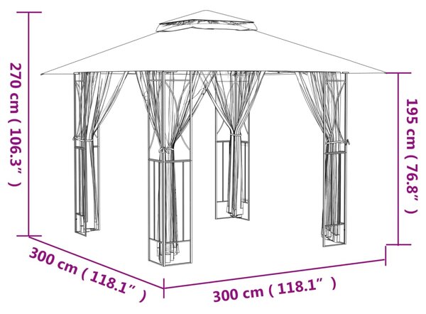 VidaXL Κιόσκι με Πλευρικά Τοιχώματα Ανθρακί 300x300x270 εκ. από Ατσάλι