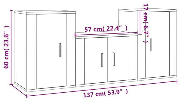 VidaXL Σετ Επίπλων Τηλεόρασης 3 Τεμαχίων Καφέ δρυς Επεξ. Ξύλο