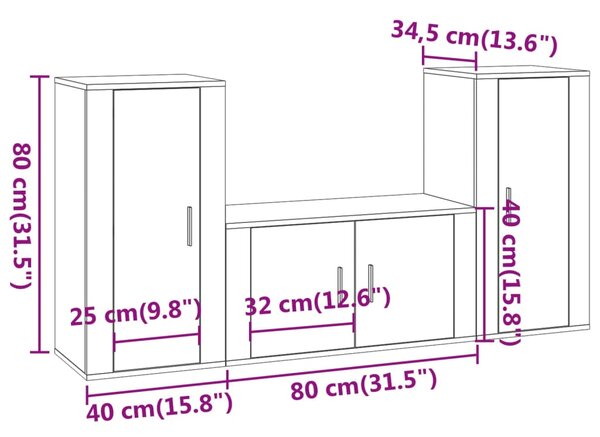 VidaXL Σετ Επίπλου Τηλεόρασης 3 Τεμαχίων Μαύρο από Επεξεργασμένο Ξύλο