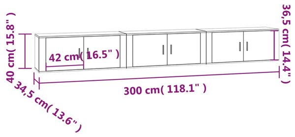 VidaXL Έπιπλα Τηλεόρασης Επιτοίχια 3 τεμ. Γκρι Σκυρ. 100x34,5x40 εκ