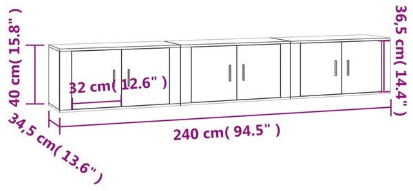 VidaXL Έπιπλα Τηλεόρασης Επιτοίχια 3 τεμ. Γκρι Σκυρ. 80x34,5x40 εκ