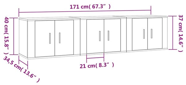 VidaXL Έπιπλα Τηλεόρασης Επιτοίχια 3 τεμ. Sonoma Δρυς 57x34,5x40 εκ