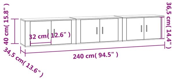 VidaXL Έπιπλα Τηλεόρασης Επιτοίχια 3 τεμ. Λευκά 80 x 34,5 x 40 εκ