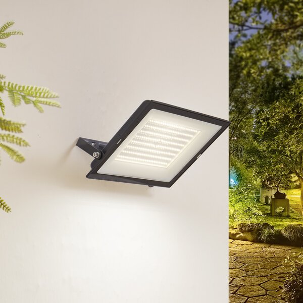 PRIOS Prios LED προβολέας εξωτερικού χώρου Maikel, 200W, 16000lm, μέταλλο, Μαύρο, Αλουμίνιο, σύγχρονο, Γωνιακός τοίχος