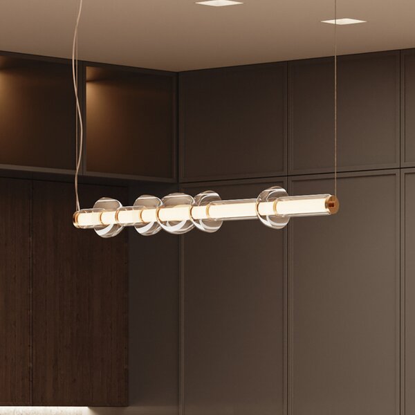 Maytoni Cosmo LED κρεμαστό φωτιστικό, ορείχαλκος, μήκος 98 cm, γυαλί, Χρυσό / Ορείχαλκου, Σαλόνι / τραπεζαρία, Γυαλί, σύγχρονο